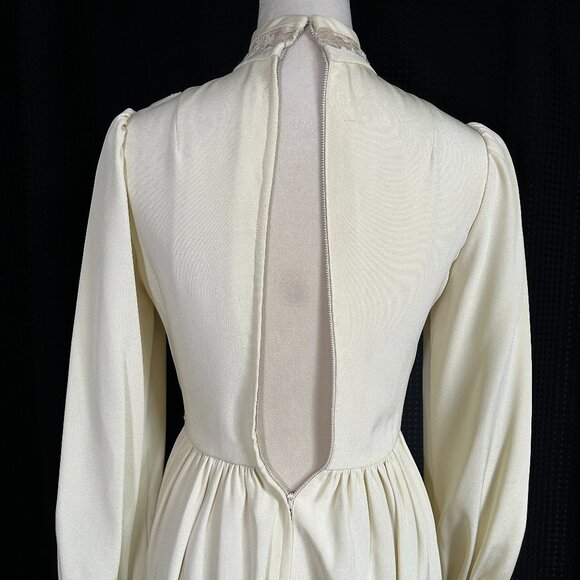 Gorgeous Vintage 70s Carson Pirie Scott Chicago Crepe Lace Wedding Prairie Dress - Picture 10 of 16